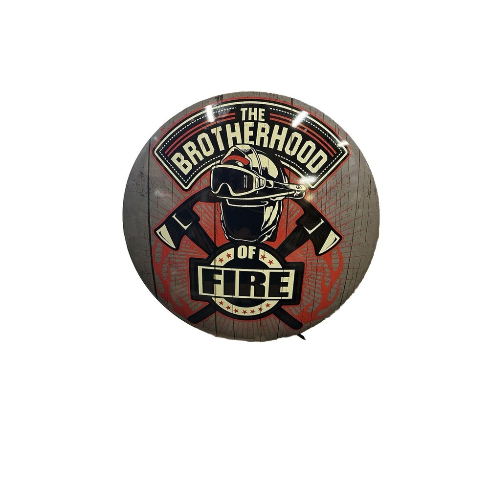 Firefighters Brotherhood 16" Round Metal Domed Advertising Man Cave Bar Sign